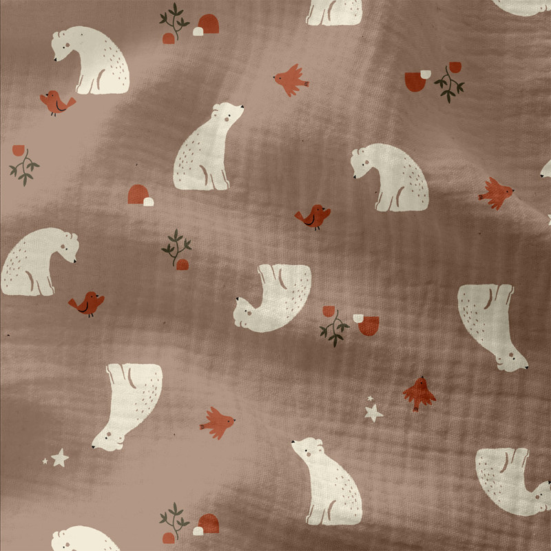 Printed Double Gauze KIZOU Mocha / White